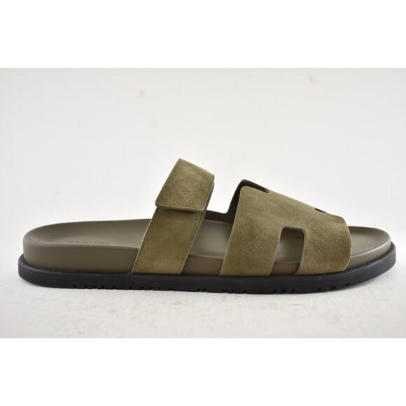 Hermes Chypre Sandal Mens Vert Toundra Green Suede Black H Logo Slide Flat 46 13 - Picture 2 of 16